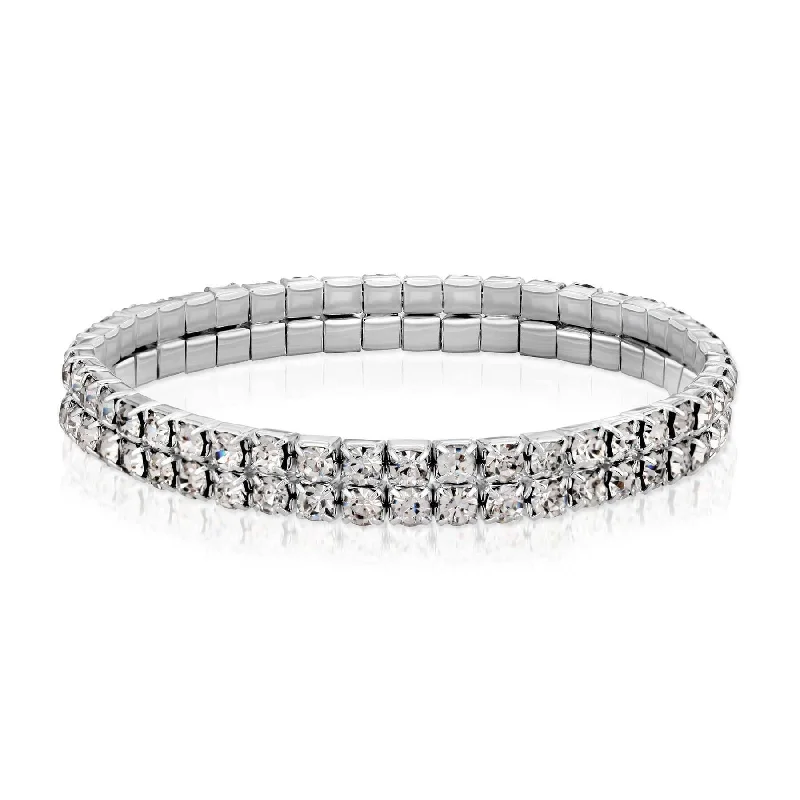 multi-strand bracelet for women -1928 Jewelry Clear Crystal 2-Row Rhinestone Stretch Bracelet