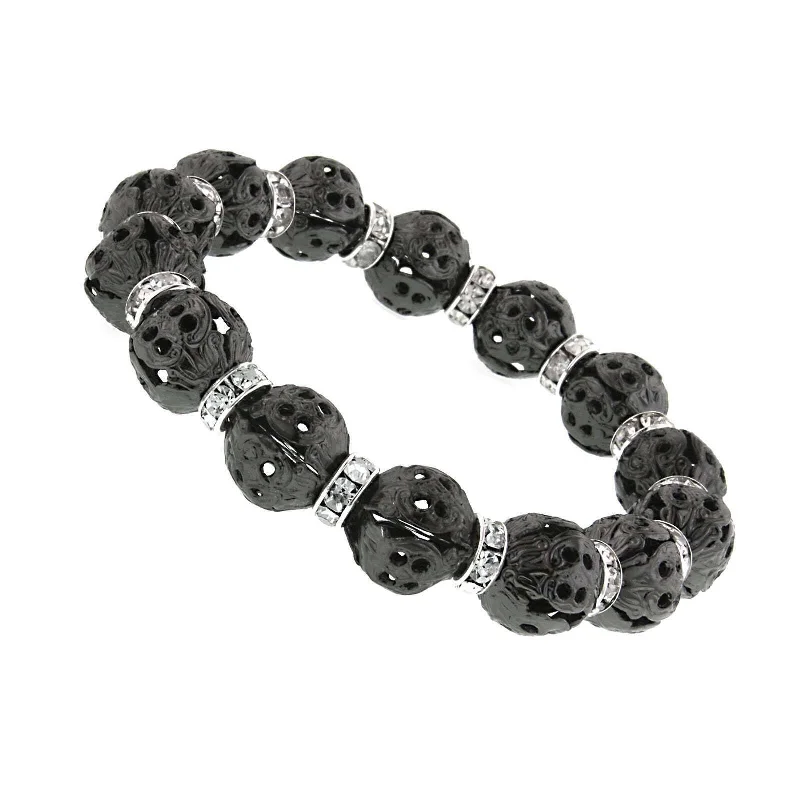 gold bangle bracelet for women -2028 Jewelry Crystal Rondelle Black Filigree Bead Stretch Bracelet