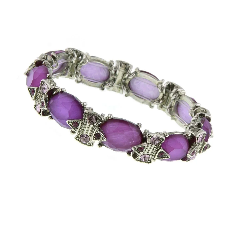 floral design bracelet -2028 Jewelry Purple Oval Faceted Stretch Bracelet