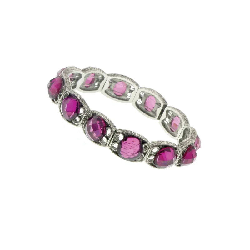 adjustable silver bracelet -2028 Jewelry Round Purple Fuchsia Stretch Bracelet