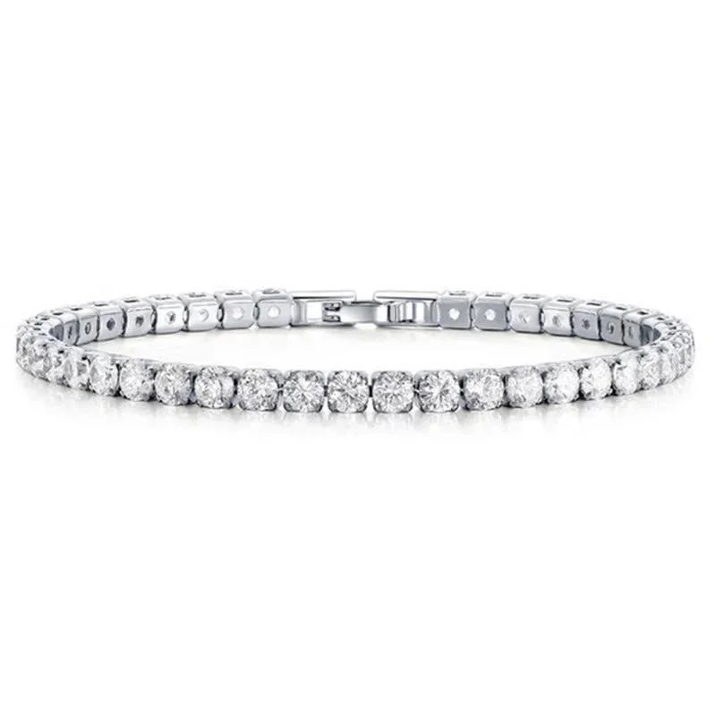 adjustable leather cuff bracelet -White Gold Cubic Zirconia Single Row Tennis Bracelet for Women