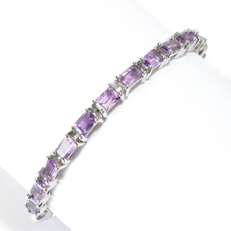 turquoise stone bracelet -Sterling Silver Baguette Amethyst Line Bracelet