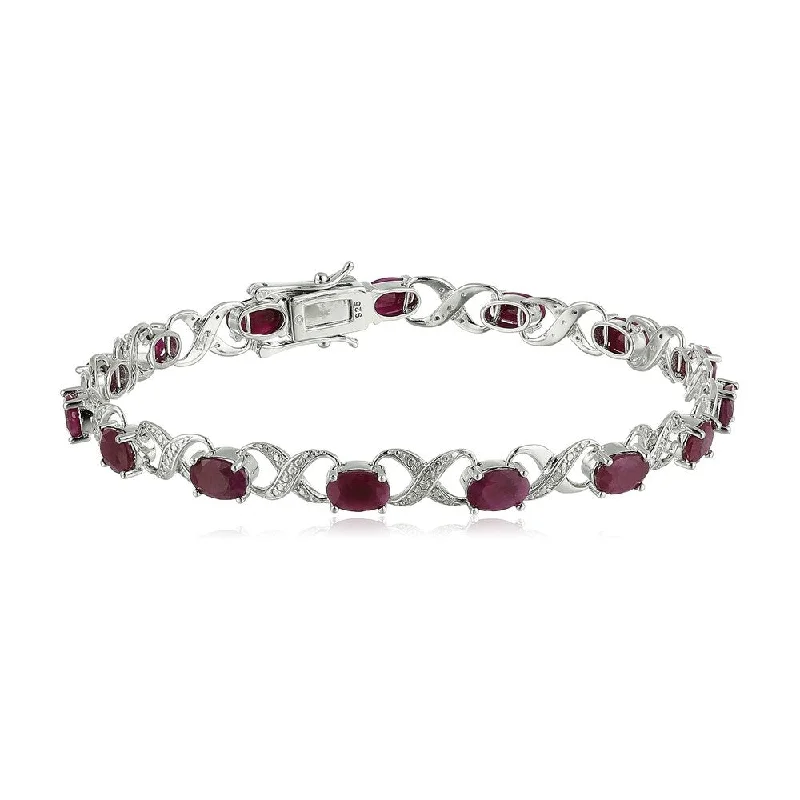 sterling silver anklet bracelet -Sterling Silver Ruby and Diamond Accented Tennis Bracelet