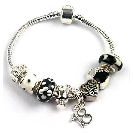 colorful beaded bracelet for women -Teenager's Sis Sister 'Kitsch Couture' Age 13/16/18 Silver Plated Charm Bead Bracelet