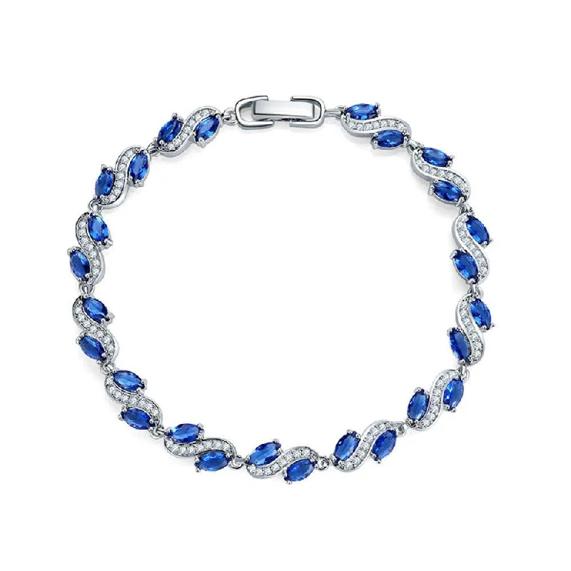 engraved bracelet for men -Cubic Zirconia Tennis Bracelet with AAA+ Cubic Marquise Sapphire Cubic Zirconia