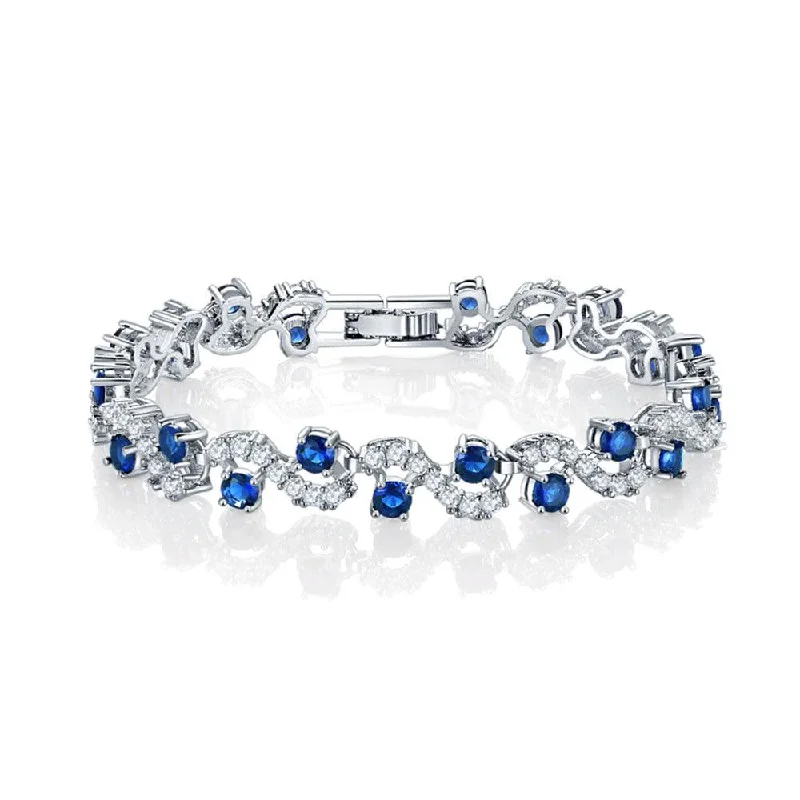 boho style bracelet with tassels -Tennis Bracelet for Women with Round Cut Sapphire and White Diamond Cubic Zirconia