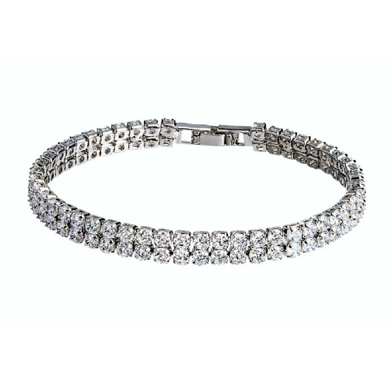 vintage silver charm bracelet -White Gold and Cubic Zirconia Tennis Bracelet for Women