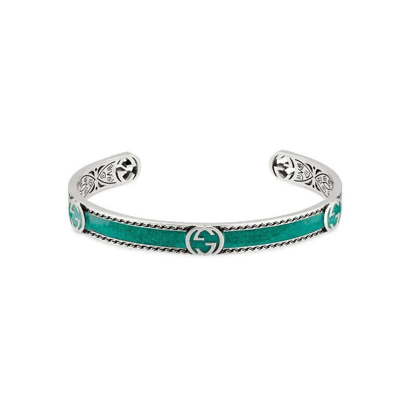 engraved couple’s name bracelet -Interlocking G Cuff in Turquoise Enamel