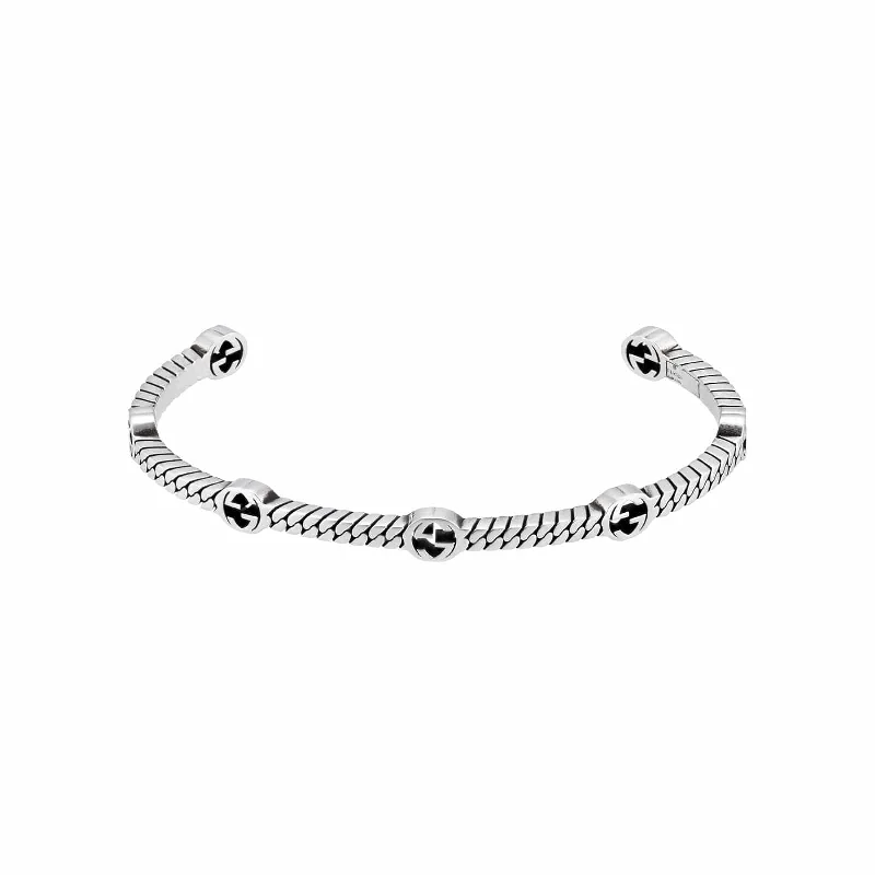 luxury silver bracelet -Thin Interlocking G Station Cuff