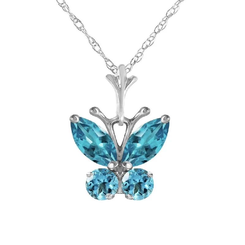 braided leather necklace with pendant -0.6 Carat 14K White Gold Butterfly Necklace Blue Topaz