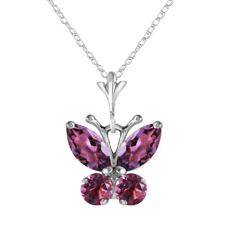 silver cross pendant necklace -0.6 Carat 14K White Gold Butterfly Necklace Purple Amethyst