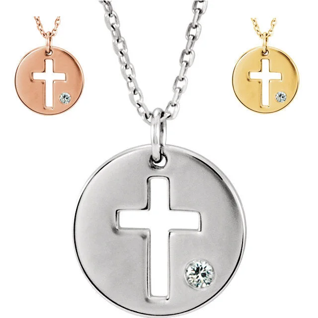 moon and star pendant necklace -Pierced Cross .03 CTW Diamond Disc Pendant or Necklace