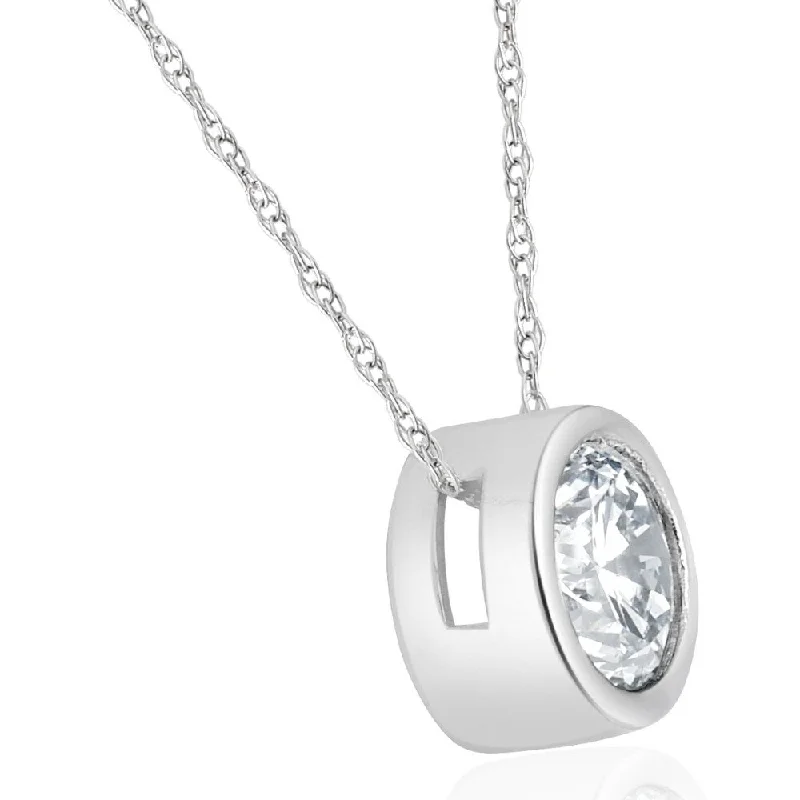 custom photo pendant necklace -1 1/2Ct Solitaire Round Cut Lab Grown Diamond Bezel Necklace Pendant