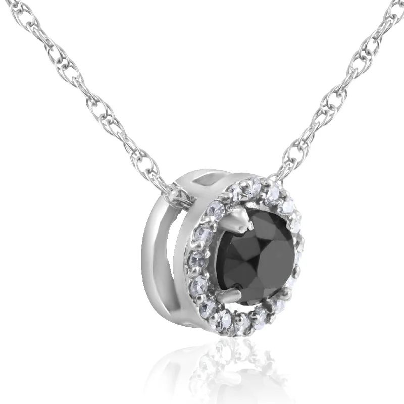 custom engraved couple necklace -1 1/8ct Black White Diamond Solitaire Pave Halo Pendant