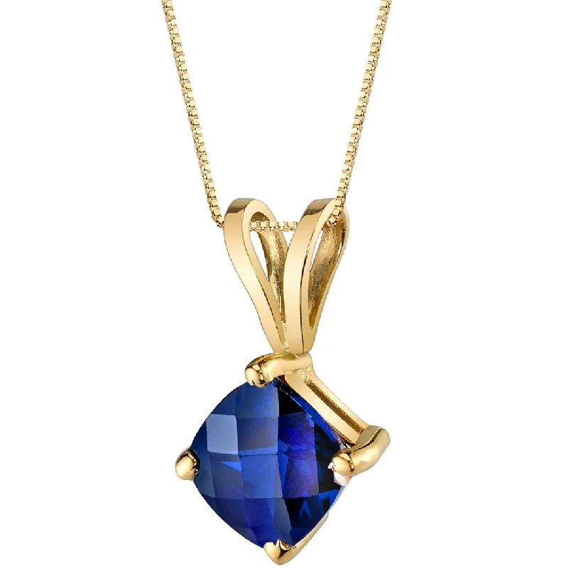 gold rope chain necklace -1.25 ct Cushion Cut Created Blue Sapphire Pendant in 14k Yellow Gold