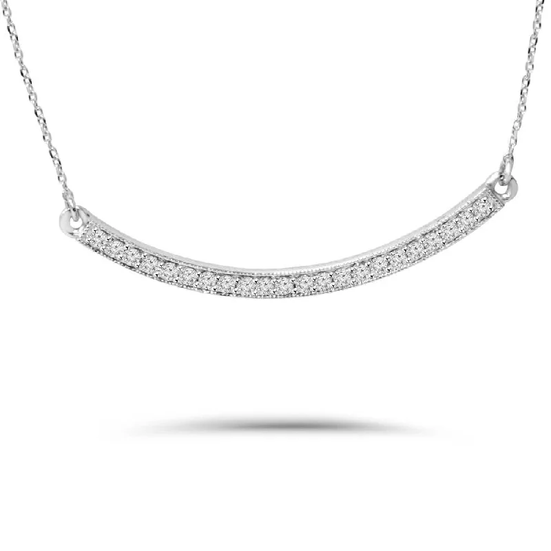 leather cord necklace with pendant -1/2CT Diamond Curved Bar Pendant White Gold