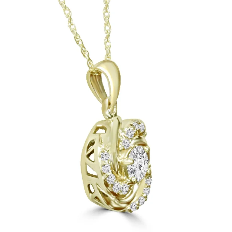 art deco style necklace -1/2CT Diamond Vintage Circle Braided Pendant Yellow Gold