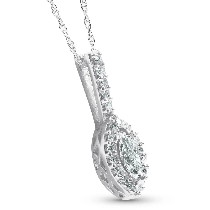 simple diamond necklace -1/2CT Marquise Halo Pave Lab Grown Diamond Solitaire Pendant White Gold