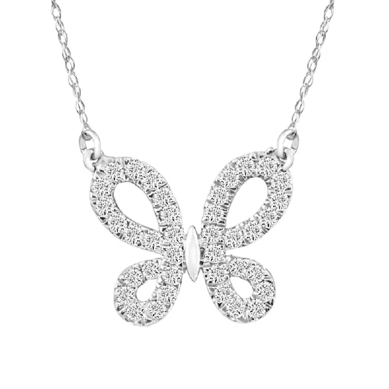 turquoise and silver necklace -1/2Ct Natural Diamond Butterfly Pendant White Gold Women's 18" Necklace