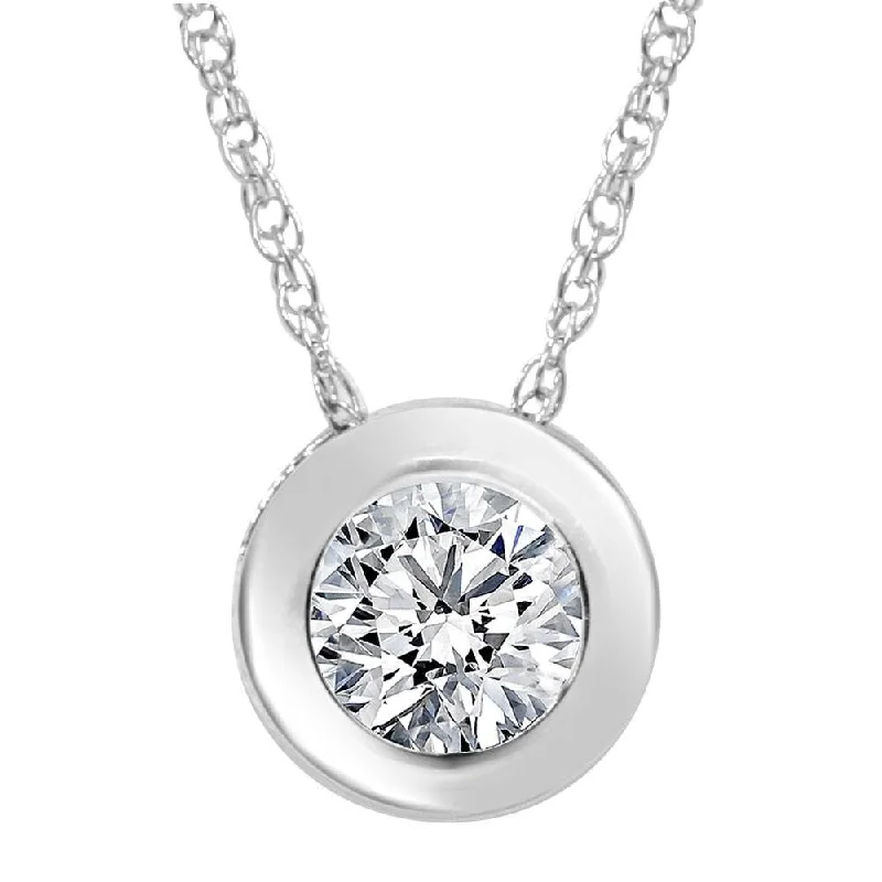 anchor pendant necklace -1/2ct Round Bezel Solitaire Diamond Pendant Necklace White Gold