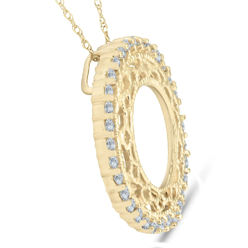 twisted chain necklace for men -1/2ct Vintage Diamond Circle Pendant Yellow Gold