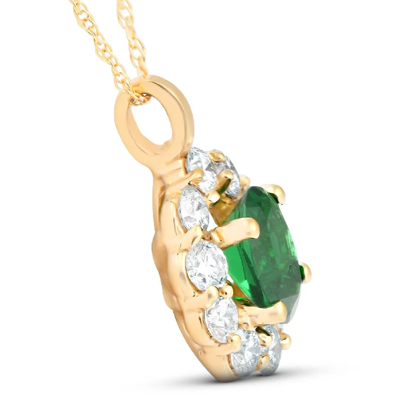 knot charm necklace -1 3/4ct Emerald & Genuine Diamond Halo Pendant Yellow Gold