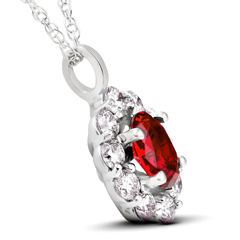 double layer necklace for women -1 3/4ct Ruby & Genuine Diamond Halo Pendant White Gold