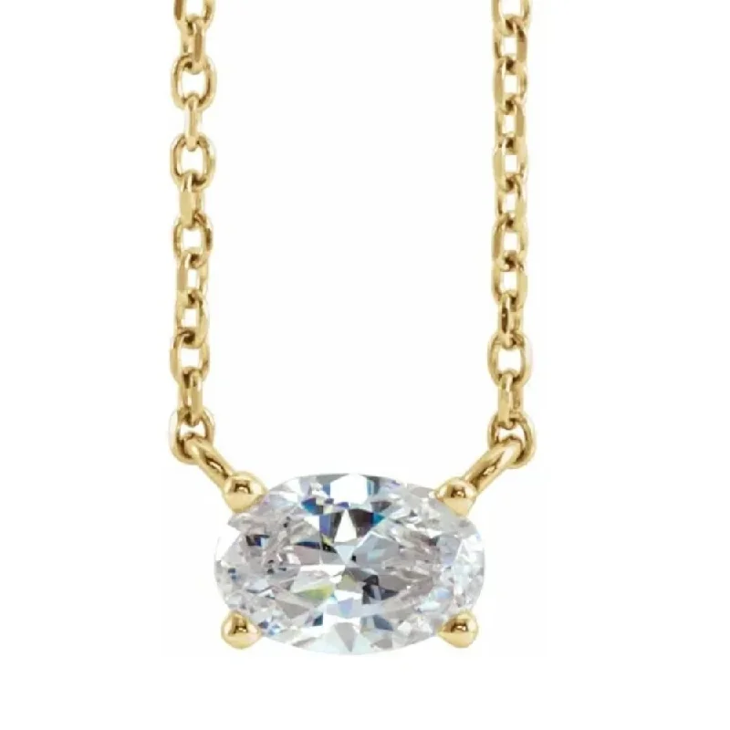 opal gemstone necklace -1/3Ct Oval Shape Sideways Solitaire Diamond Necklace in White or Yellow Gold