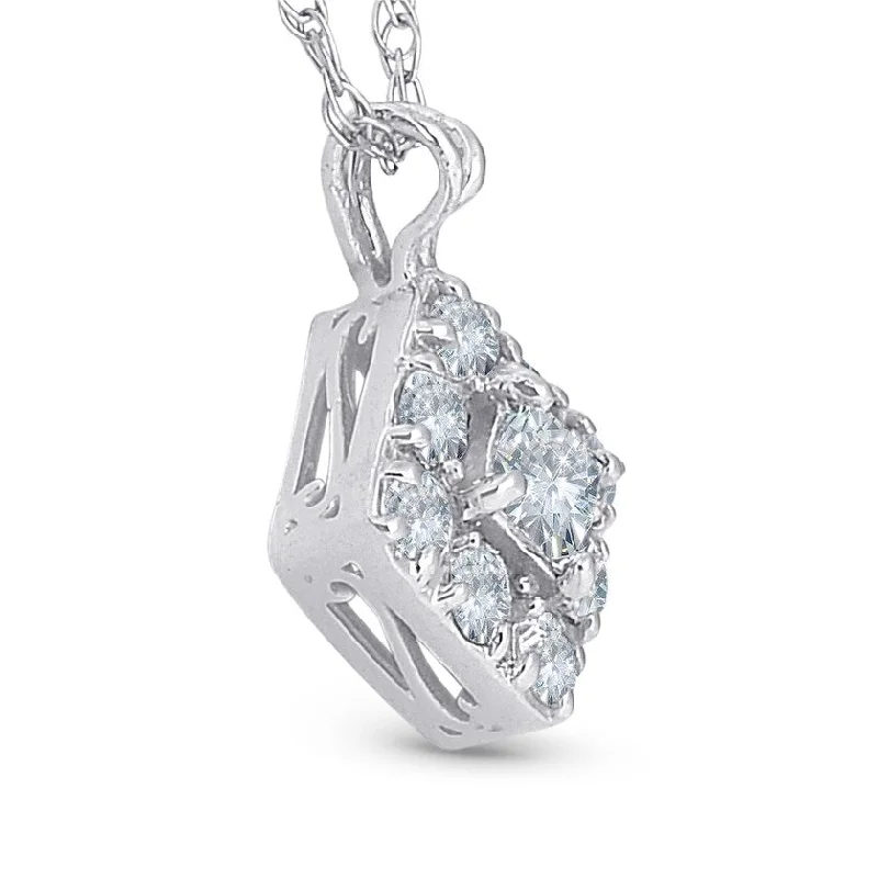 diamond eternity necklace -1/3ct Princess Cut Diamond Vintage Halo Pendant White Gold