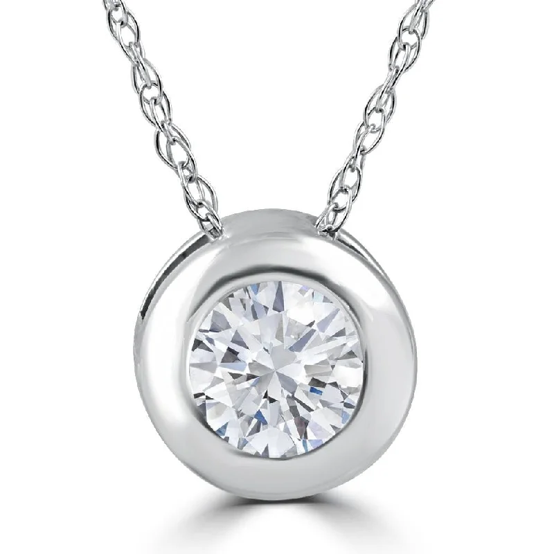 heart-shaped pendant necklace -1/3ct Round Bezel Solitaire Diamond Pendant Necklace White Gold