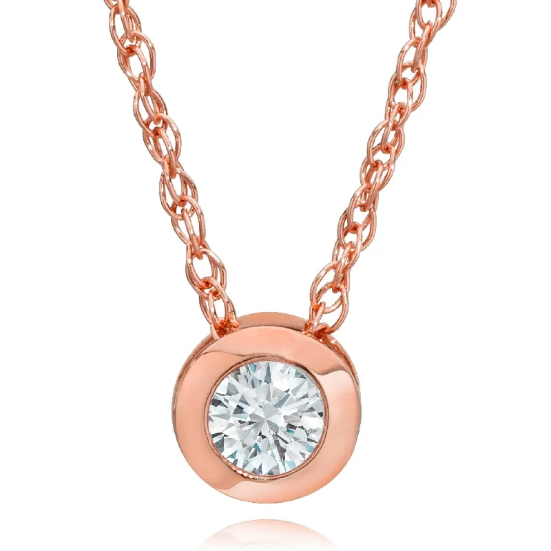 handmade leather necklace -1/3ct Round Bezel Solitaire Diamond Pendant Rose Gold