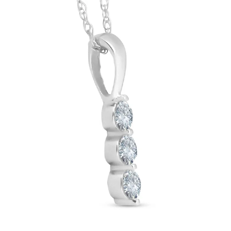 simple gold charm necklace -1/4ct 3 Stone Round Three Diamond Pendant Necklace White Gold