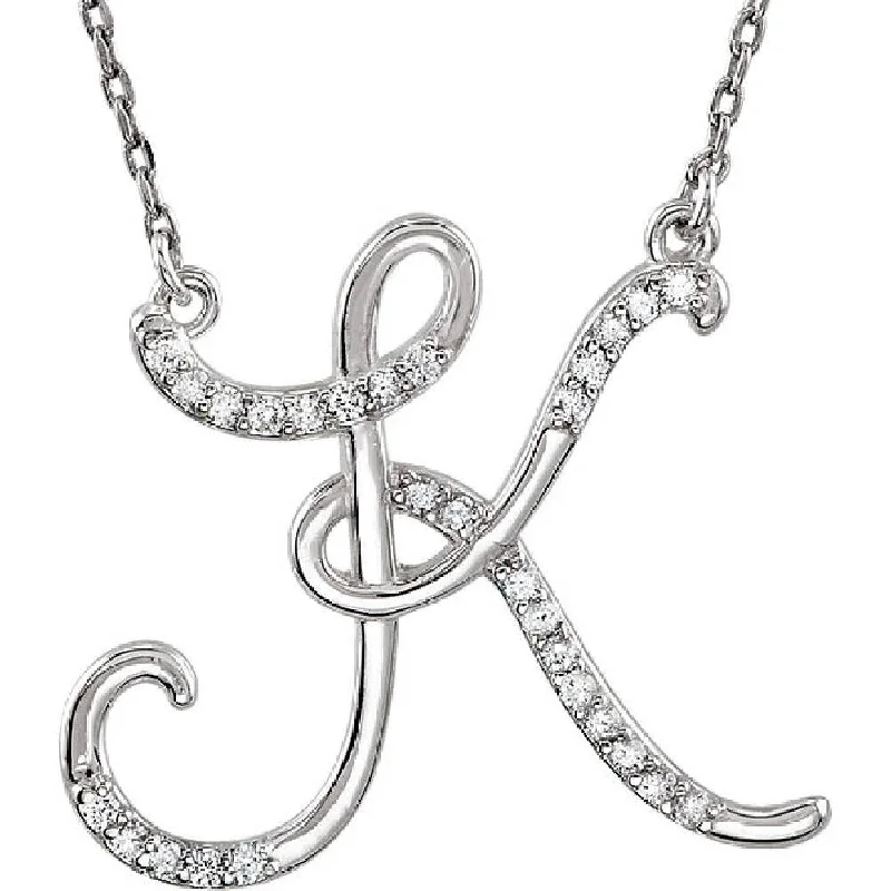 diamond solitaire necklace -1/4ct Diamond "K" Initial Pendant 18" Necklace White Gold