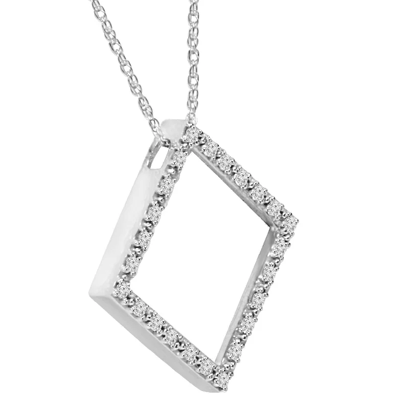 family tree necklace -1/4CT Diamond Pendant White Gold 7/8" Tall