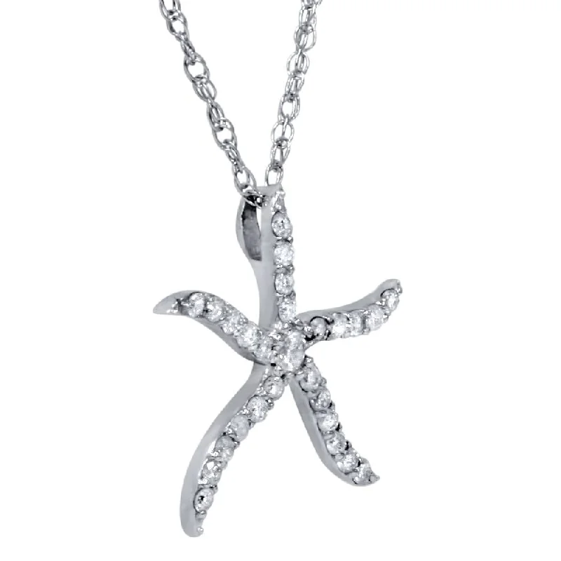 simple diamond necklace -1/4ct Diamond Starfish Pendant White Gold W/ 18" Chain