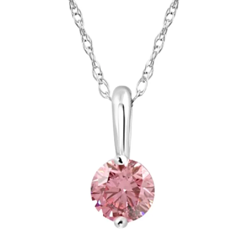 heart and key pendant necklace -1/4Ct Pink Diamond Solitaire Pendant White Gold 18" Necklace Lab Grown