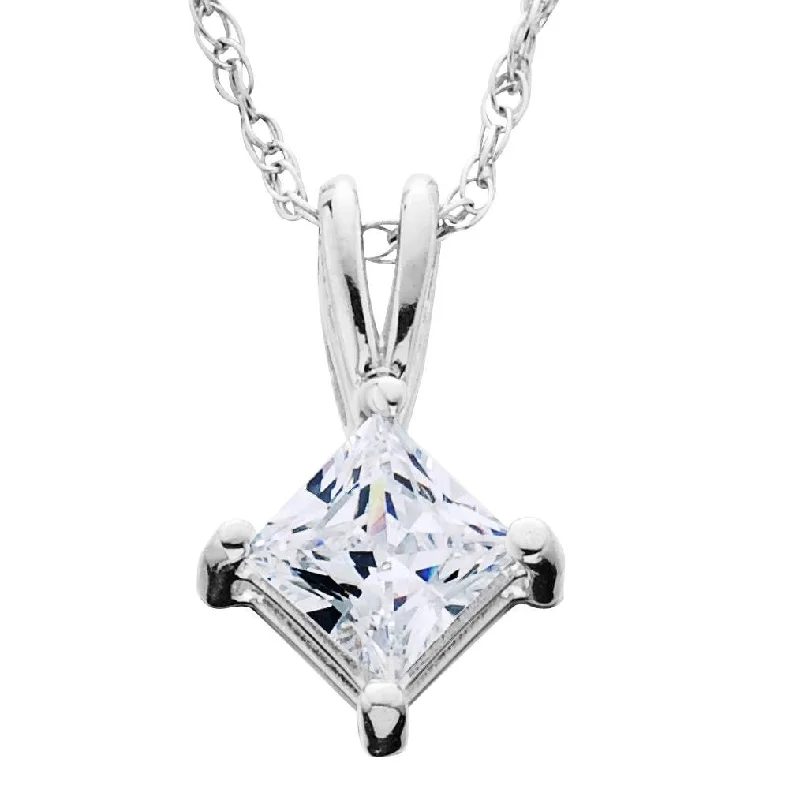 personalized name necklace -1/4ct Princess Cut Solitaire Diamond Pendant White Gold