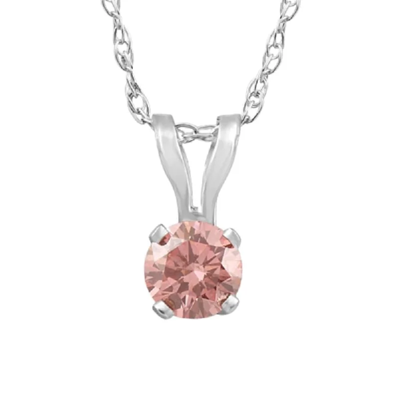 minimalist diamond necklace -1/5 Ct Pink Diamond Lab Grown Solitaire Pendant White Gold 18" Necklace