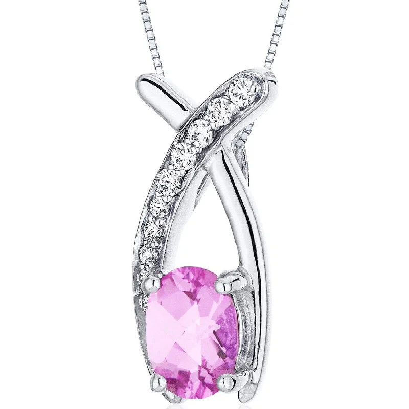 dainty bar necklace for women -1 ct Pink Sapphire Pendant in Sterling Silver