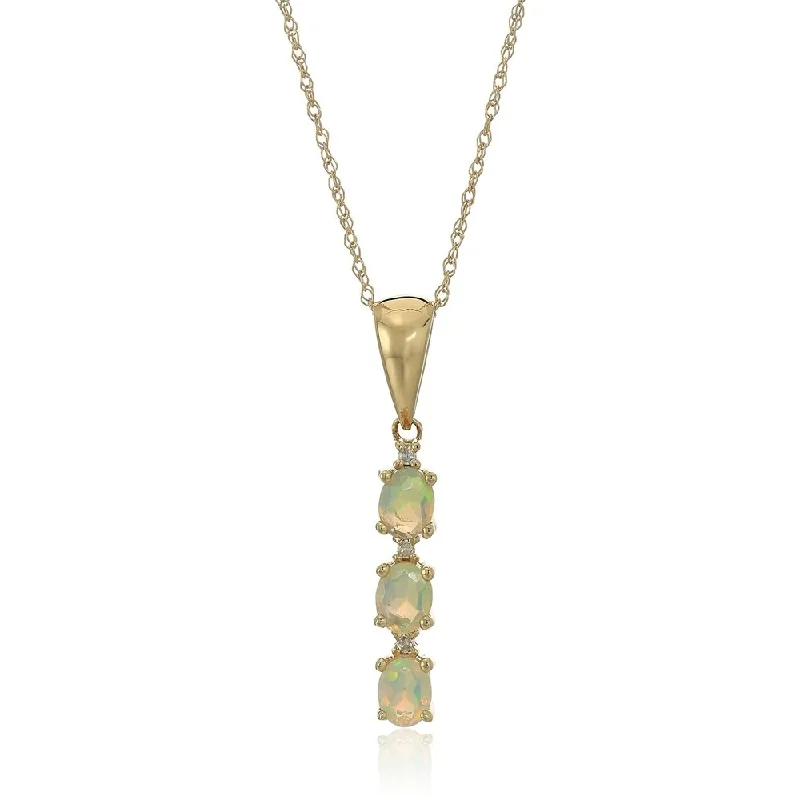 delicate gold necklace -10k Yellow Gold Ethiopian Opal & Diamond 3-Stone Pendant Necklace, 18" - White