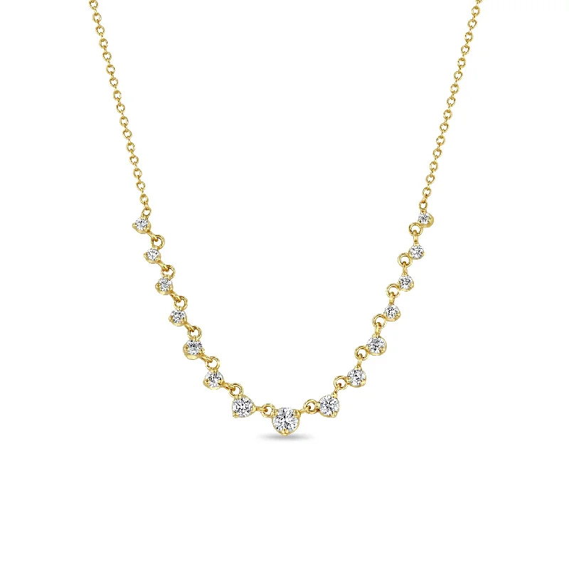 gemstone birthstone necklace -14k 15 Linked Graduated Prong Diamond Necklace