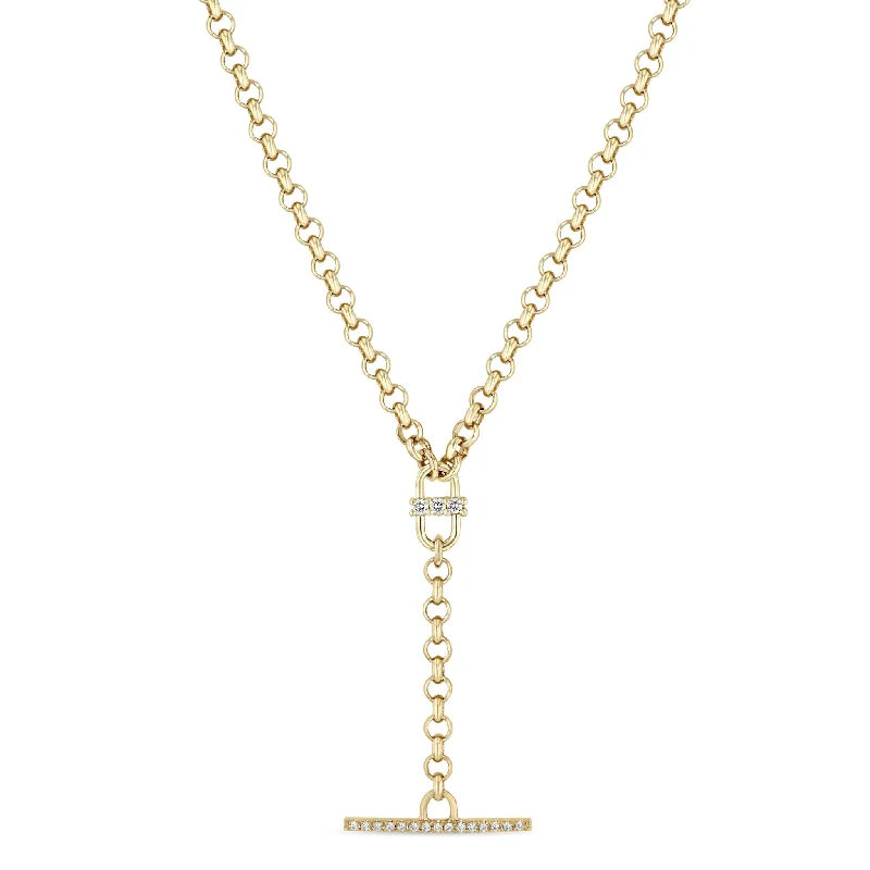 men’s wolf pendant necklace -14k 3 Prong Diamond Open Link Pavé Diamond Toggle Rolo Chain Lariat