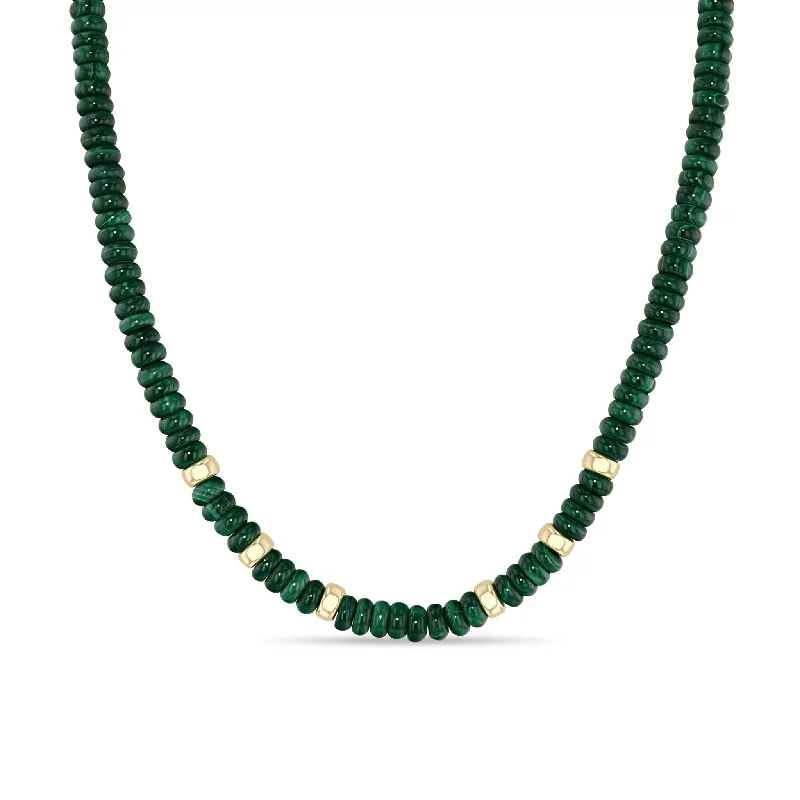 rose quartz pendant necklace -14k Gold & Malachite Rondelle Bead Necklace