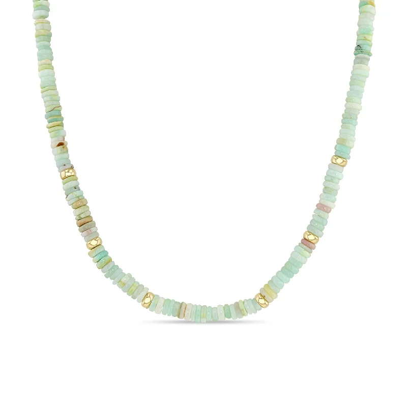 dainty circle pendant necklace -14k Gold & Mixed Light Blue Opal Rondelle Bead Necklace