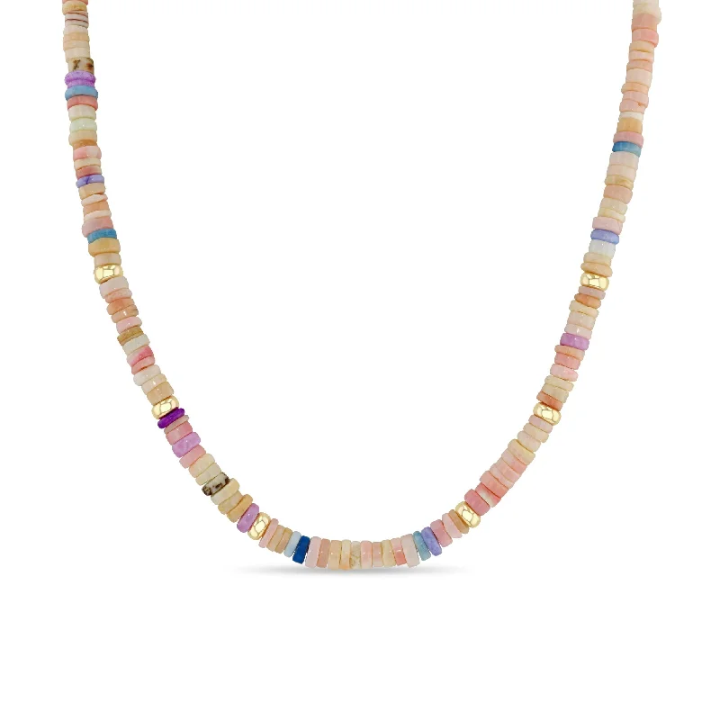 gold chain necklace with charms -14k Gold & Mixed Pink Opal Rondelle Bead Necklace