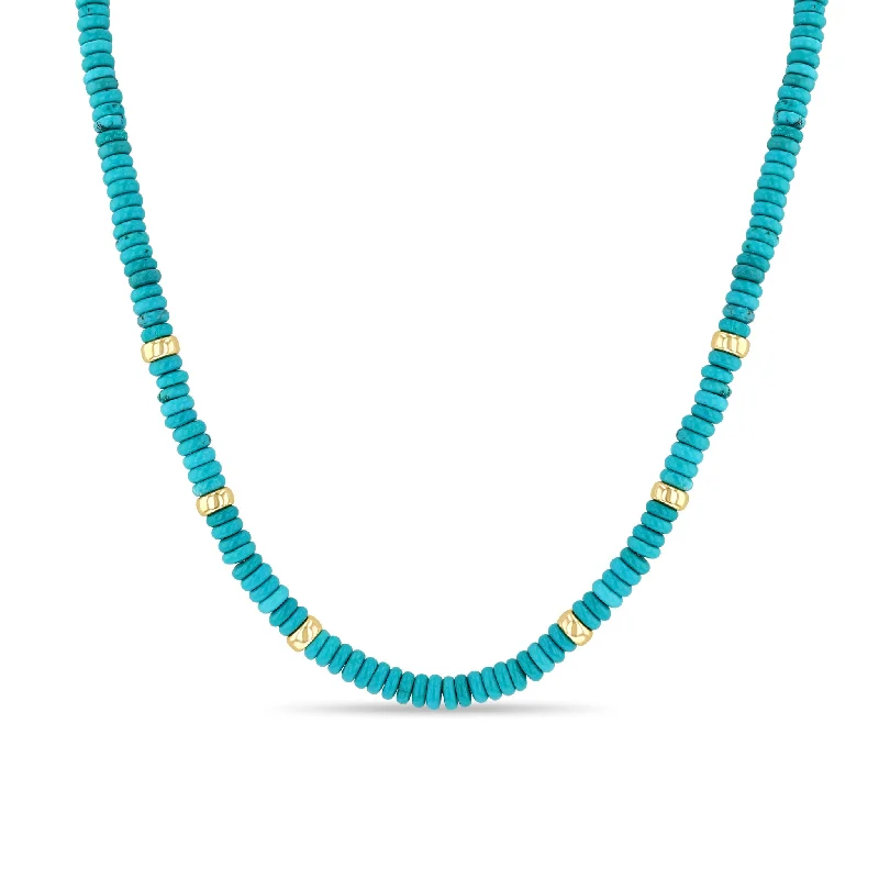 heart locket necklace for women -14k Gold & Turquoise Rondelle Bead Necklace