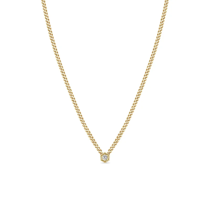 diamond choker necklace -14k Gold Diamond Hexagon Curb Chain Necklace