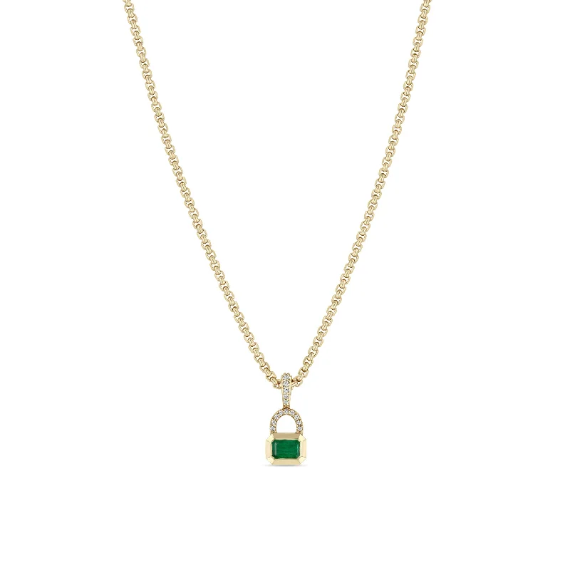 diamond eternity necklace -14k Emerald Cut Emerald & Pavé Diamond Bail Box Chain Necklace