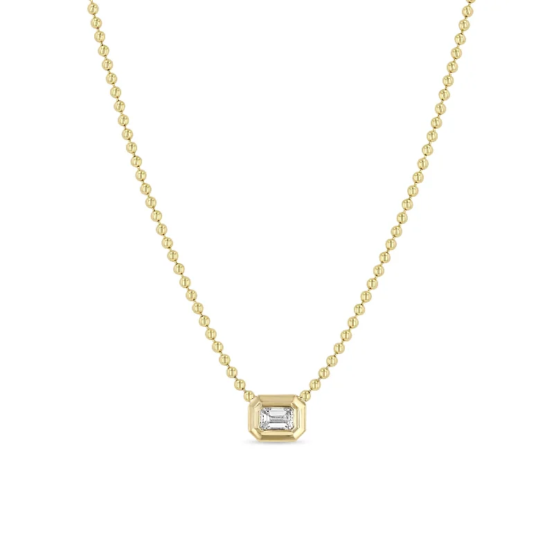 celestial star necklace for women -14k Large Emerald Cut Diamond Bezel Bead Chain Necklace