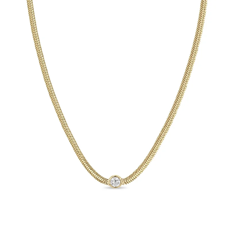 boho style pendant necklace -14k Large Floating Diamond Small Snake Chain Necklace